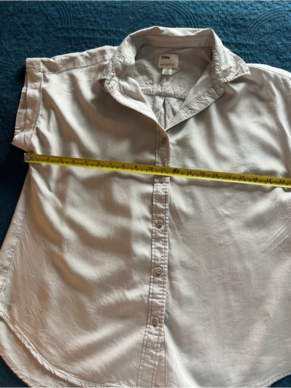 Tilley Tencel Cotton Beige Striped Button up Short Sleeve Outdoor Camp Shirt-L - Picture 9 of 10